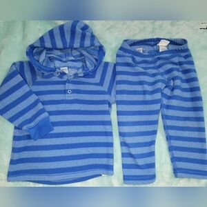 MEC Mountain Equipment Coop Blue Fleece Striped 2 Pc Set Jacket Pants 12 Months